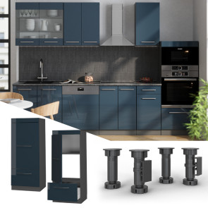Vicco Mikrowellenschrank Fame-Line Anthrazit Dunkelblau Hochglanz 60 cm mit Schublade & Tür