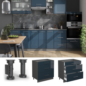 Vicco Schubladenunterschrank Fame-Line Anthrazit Dunkelblau Hochglanz 80 cm ohne Arbeitsplatte