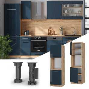 Vicco Herdschrank Fame-Line Eiche Dunkelblau Hochglanz 60 cm 2 Türen