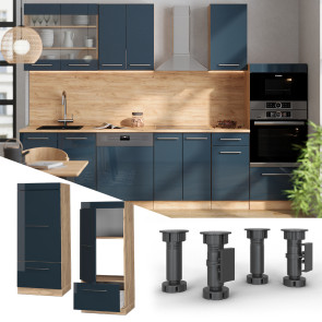 Vicco Mikrowellenschrank Fame-Line Eiche Dunkelblau Hochglanz 60 cm mit Schublade & Tür
