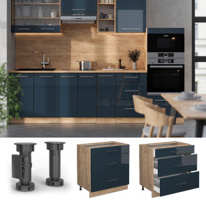 Vicco Schubladenunterschrank Fame-Line Eiche Dunkelblau Hochglanz 80 cm ohne Arbeitsplatte