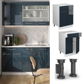 Vicco Schubunterschrank Fame-Line Weiß Dunkelblau Hochglanz 60 cm ohne Arbeitsplatte