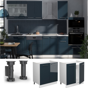Vicco Spülenunterschrank Fame-Line Weiß Dunkelblau Hochglanz 80 cm ohne Arbeitsplatte