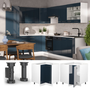 Vicco Eckunterschrank Fame-Line Weiß Dunkelblau Hochglanz 87 cm ohne Arbeitsplatte