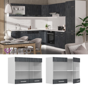 Vicco Hängeglasschrank R-Line Schwarz Beton Weiß 80 cm