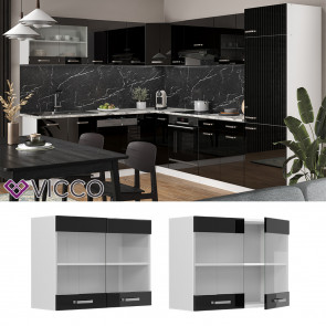 Vicco Glashängeschrank Küchenschrank R-Line Solid Weiß Schwarz 80 cm modern