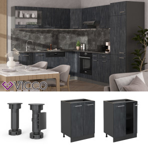Vicco Unterschrank R-Line Schwarz Beton Anthrazit 60 cm mit Arbeitsplatte Anthrazit