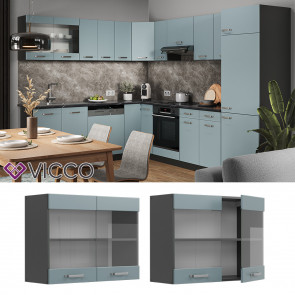 Vicco Glashängeschrank Küchenschrank R-Line Solid Anthrazit Blau Grau 80 cm modern