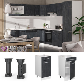Vicco Schubunterschrank R-Line Schwarz Beton Weiß 40 cm ohne Arbeitsplatte
