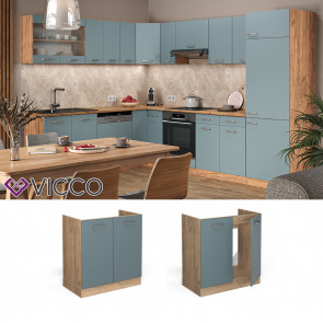 Vicco Spülenunterschrank Küchenschrank R-Line Solid Eiche Blau Grau 80 cm modern