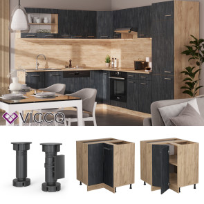 Vicco Eckunterschrank R-Line Schwarz Beton Eiche 87 cm mit Arbeitsplatte Anthrazit