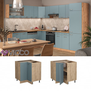 Vicco Eckunterschrank Küchenschrank R-Line Solid Eiche Blau Grau 87 cm modern