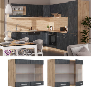 Vicco Hängeglasschrank R-Line Schwarz Beton Eiche 80 cm