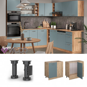 Vicco Eckunterschrank Küchenschrank R-Line Solid Eiche Blau Grau 86 cm modern