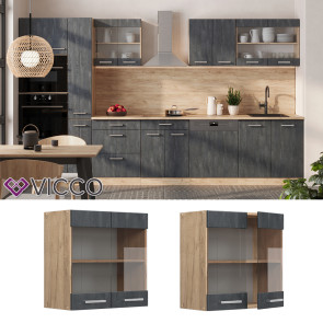 Vicco Hängeglasschrank R-Line Schwarz Beton Eiche 60 cm