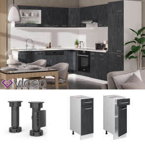 Vicco Schubunterschrank R-Line Schwarz Beton Weiß 30 cm ohne Arbeitsplatte
