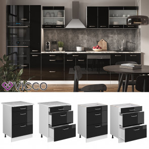 Vicco Schubladenunterschrank Küchenschrank R-Line Solid Weiß Schwarz 60 cm modern Arbeitsplatte