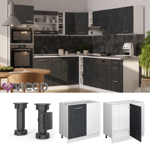 Vicco Eckunterschrank R-Line Schwarz Beton Weiß 86 cm ohne Arbeitsplatte