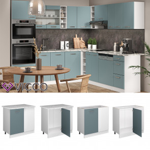 Vicco Eckunterschrank Küchenschrank R-Line Solid Weiß Blau Grau 86 cm modern