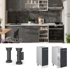Vicco Apothekerunterschrank R-Line Schwarz Beton Weiß 30 cm ohne Arbeitsplatte