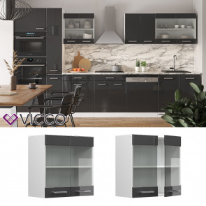 Vicco Hängeglasschrank Küchenschrank Küchenzeile R-Line 60 cm Weiß Anthrazit Tür Fächer Hochglanz