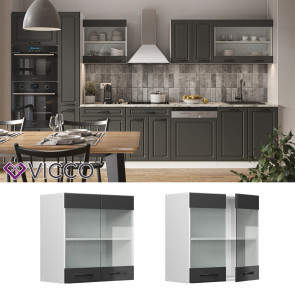 Vicco Hängeglasschrank Küchenschrank Küchenzeile R-Line Landhaus 60 cm Weiß Anthrazit Tür Fächer