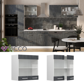 Vicco Hängeglasschrank R-Line Schwarz Beton Weiß 60 cm
