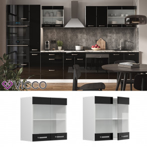 Vicco Glashängeschrank Küchenschrank R-Line Solid Weiß Schwarz 60 cm modern