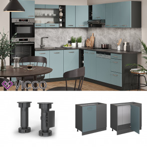 Vicco Eckunterschrank Küchenschrank R-Line Solid Anthrazit Blau Grau 86 cm modern