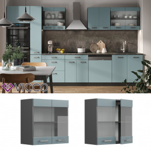 Vicco Glashängeschrank Küchenschrank R-Line Solid Anthrazit Blau Grau 60 cm modern