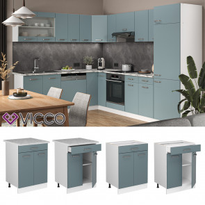Vicco Schubunterschrank Küchenschrank R-Line Solid Weiß Blaugrau 60 cm modern Arbeitsplatte