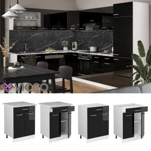 Vicco Schubunterschrank Küchenschrank R-Line Solid Weiß Schwarz 60 cm modern Arbeitsplatte