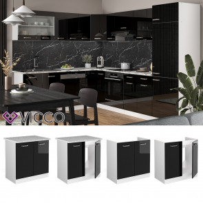 Vicco Spülenunterschrank Küchenschrank R-Line Solid Weiß Schwarz 80 cm modern