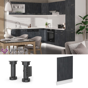 Vicco Geschirrspülerblende R-Line Schwarz Beton Weiß 45 cm ohne Arbeitsplatte