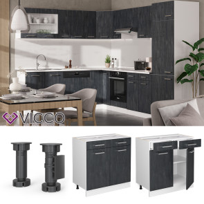 Vicco Schubunterschrank R-Line Schwarz Beton Weiß 80 cm ohne Arbeitsplatte