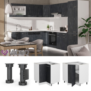 Vicco Eckunterschrank R-Line Schwarz Beton Weiß 87 cm ohne Arbeitsplatte