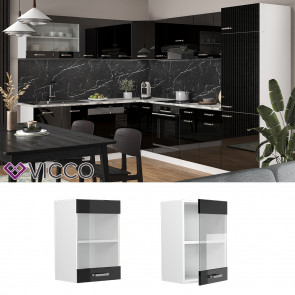 Vicco Glashängeschrank Küchenschrank R-Line Solid Weiß Schwarz 40 cm modern